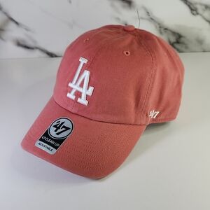 LA Dodgers Cap. Dusty Rose Baseball Hat with White Logo.  Adjustable